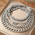 Zilverkleurige roestvrijstalen armbandenset met schakelketting en knooparmring - Zilveren 4-delige Set (F1040)