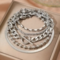 Bracelet multi-rangs en acier inoxydable avec fermoir à bascule OT couleur argent - Ensemble de 5 Pièces Argenté (C5302)