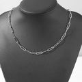 Sleek silver stainless steel paperclip chain necklace on a black mannequin display - 40CM / Silver (C5794)