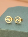 Minimalist gold stainless steel mountain silhouette stud earrings with round frame - Gold