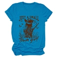 Detail of blue t-shirt featuring vintage Just a Small Town Girl graphic and soft fabric texture - Lake Blue