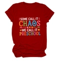 Détail du t-shirt rouge à col rond avec motif imprimé pour enseignants de maternelle - S / Rouge