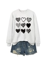 Detail of white crewneck sweatshirt with nine heart prints and distressed denim shorts - Off-White Sweatshirt (Black Print)