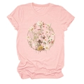Detail of light pink T-shirt featuring a delicate circular wildflower floral print - Pink