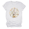 Detailed view of white T-shirt featuring a vintage floral wreath and rolled-up sleeves - White