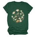 Detail of flower wreath print on a dark green heathered short sleeve t-shirt - Vintage Green