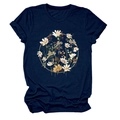 Navy blue round neck short sleeve T-shirt with a stylish floral wreath print on white background - Navy Blue