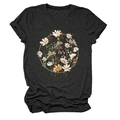 Detail of flower wreath print on dark grey crew neck cotton blend t-shirt - Black Heather Grey