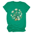 Detailed view of green cotton T-shirt featuring a delicate floral wreath print and crew neck - Dark Green