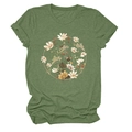 Detail of the artistic floral wreath print on an olive green casual cotton T-shirt - Olive Green