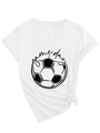 Close-up of a white V-neck T-shirt with Game Day football graphic and front knot detail - S / White (Black Pattern)