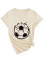 Detail of V-neck T-shirt showing game day football graphic and stylish side knot hem - S / Sand (Black Graphic)