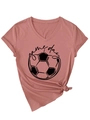 Detail of V-neck short sleeve tee in dusty pink featuring game day soccer graphic - S / Rose Gold (Black Graphic)