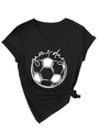 Detail of V-neck cotton T-shirt featuring Game Day graphic and stylish side knot - S / Black (White Pattern)