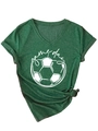 Detail of V-neck short sleeve t-shirt featuring game day football print and front knot detail - S / Retro Green (White Graphic)