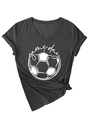 Detail of V-neck charcoal t-shirt with Game Day print and side knot styling - S / Charcoal Grey (White Graphic)