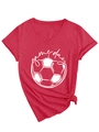 Detail of V-neck Heather Red T-shirt featuring game day football print and side knot - S / Red (White Pattern)