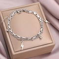 Bracciale a doppio strato in acciaio inossidabile con ciondolo a fulmine su scatola - Argento