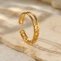Minimalist double-layered 18K gold-plated stainless steel open ring with round cutout - Gold Double Layer Geometric Style (C1563)