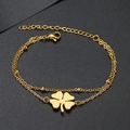 Bracelet double couche en acier inoxydable doré avec pendentif trèfle élégant - Or (N3499)