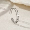 Silver adjustable double-layer ring with round hollow cutout in polished stainless steel - Silver Double Layer Geometric Style (C1564)