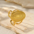 18K gold plated chunky geometric ring with vintage oval texture and open band design - Gold Oval Relief Style (C2081)