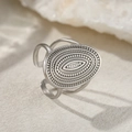Retro silver geometric hollow wide ring with textured oval face in 18K white gold plating - Silver Oval Relief Style (C2082)
