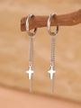 Silver star pendant earrings with long chain tassels in polished stainless steel finish - Silver Style (N5184)