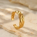 Adjustable 18K gold plated stainless steel ring with elegant twisted wave texture - Gold Twisted Wave Style (C2091)