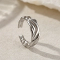 Minimalist silver wavy textured stainless steel open ring with irregular lava finish - Silver Twisted Wave Style (C2092)