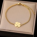 Bracciale a quadrifoglio dorato con doppie catene asimmetriche groumette e spiga - Stile Dorato (N8617)