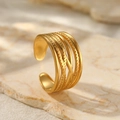 18K gold plated multi-layer stainless steel ring with mixed smooth and woven textures - Gold Multi-layer Intertwined Style (C2113)