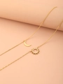 Detail of gold double-layered titanium steel necklace with sun and moon pendants - Gold (N1500)