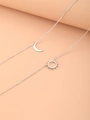 Detail of titanium steel double layered necklace with sun and crescent moon pendants - Silver (N1501)