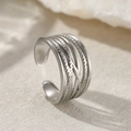 Silver multi-layer woven stackable open ring in adjustable stainless steel - Silver Multi-layer Intertwined Style (C2114)