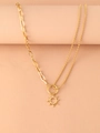 Gold-plated hollow sun totem pendant necklace with asymmetric link and bead chain - Gold (N8881)