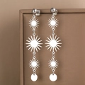 Longues boucles d'oreilles pampilles en acier inoxydable avec motifs soleil argenté - Argent (N9724)