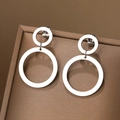 Minimalist double round circle earrings in polished silver stainless steel for women - Polished Silver Plated Double Circle Style (N5340)