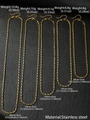 Detailed view of five golden stainless steel box chains in various lengths and weights - 40CM / Gold