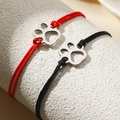 Minimalist woven red and black cord bracelets with clover cat paw stainless steel charm - Silver Cat Paw Style (C6740)