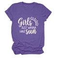 Détail de l'imprimé Girls Just Wanna Have Sun sur t-shirt violet chiné court - S / Violet (Police Blanche)
