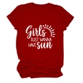 T-shirt femme rouge foncé à col rond avec motif graphique 'Girls JUST WANNA HAVE SUN' - S / Rouge (Police Blanche)