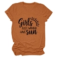 Détail d'un t-shirt orange brûlé avec l'imprimé graphique Girls Just Wanna Have Sun - S / Orange Brûlé (Police Noire)