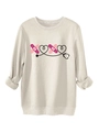 Detail von kreativem rosa Herz-Pflaster und Stethoskop-Druck auf beigem Sweatshirt - S / Sandfarben