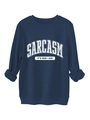 Detail of ribbed cuffs and high-quality fabric on dark blue sarcasm slogan sweatshirt - Navy Blue