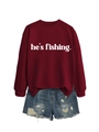 Close-up of burgundy crew neck sweatshirt with white text and distressed denim shorts - Wine Red (White Font)