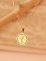Golden Tree of Life coin pendant necklace with sparkling cubic zirconia inlay - Gold Tree of Life Style (N2116)