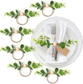 Set di 6 portatovaglioli con foglie di eucalipto e perle in legno per decorazione rustica - Stile Foglie di Eucalyptus E Perle di Legno