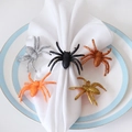 Halloween spider napkin rings in five colors on white napkins for festive table decor - Glitter Spider Style (Mixed Colors)