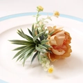 Pink rose napkin ring with green succulents and yellow flowers on a ceramic plate - Peach Pink Rose Style (ZWZ-PNR-832 D款)
